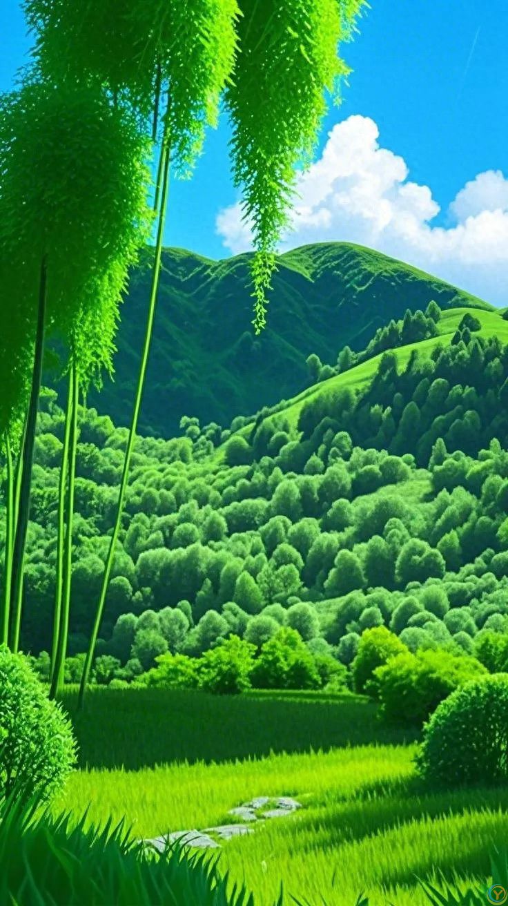 ***视觉-绿色山水诗意画卷，护眼手机屏保壁纸
